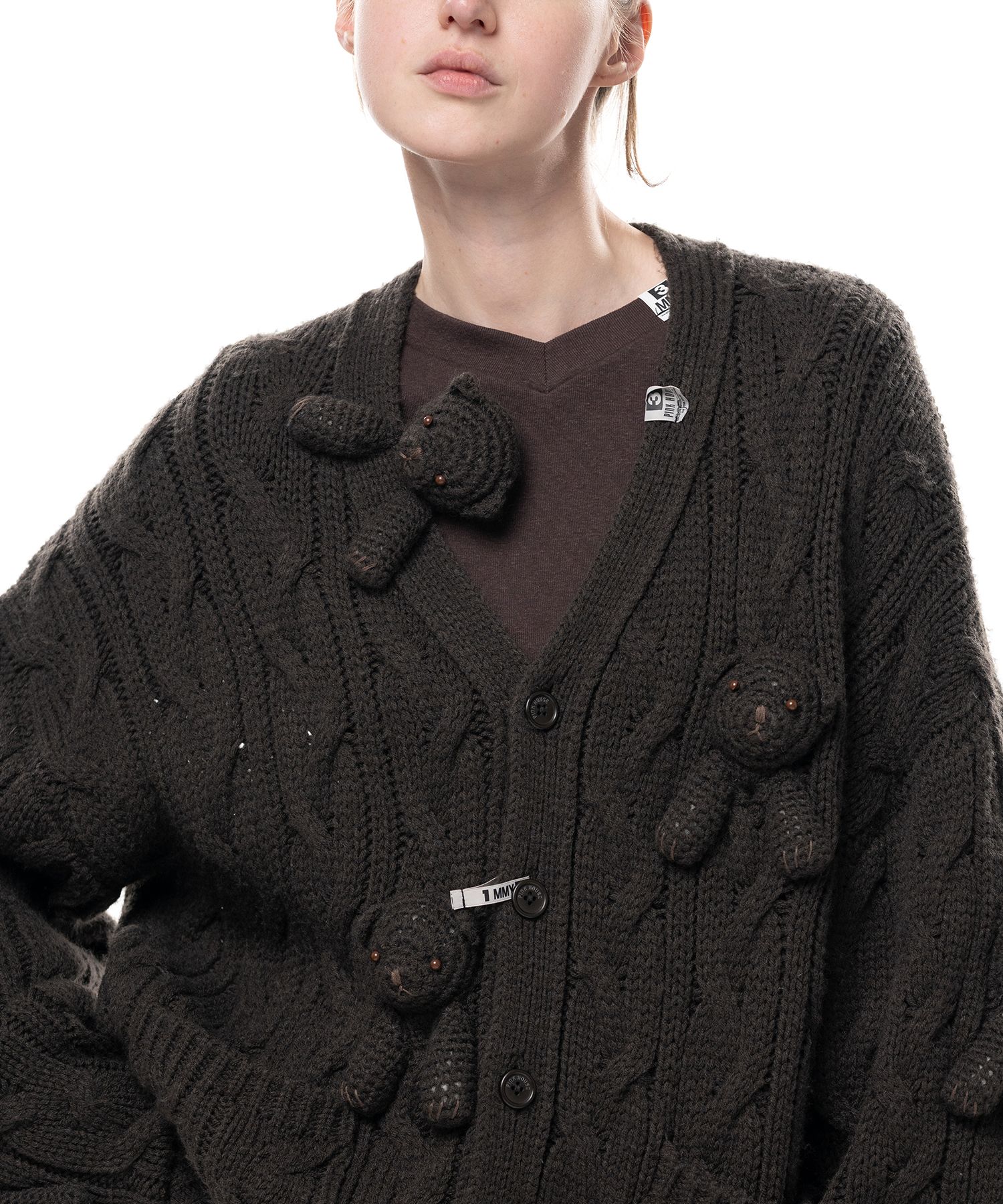 "PINK HOUSE x MMY" Bear Motif Knit Cardigan