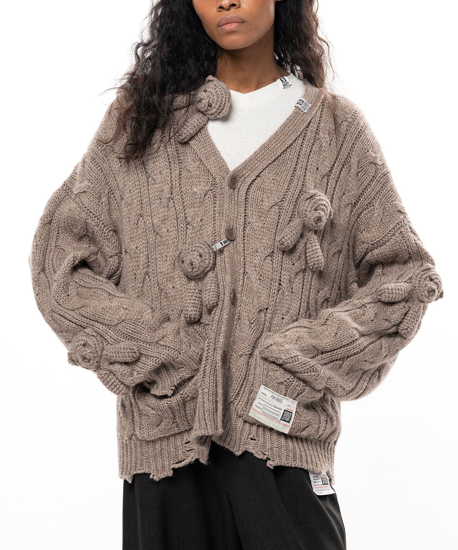 "PINK HOUSE x MMY" Bear Motif Knit Cardigan