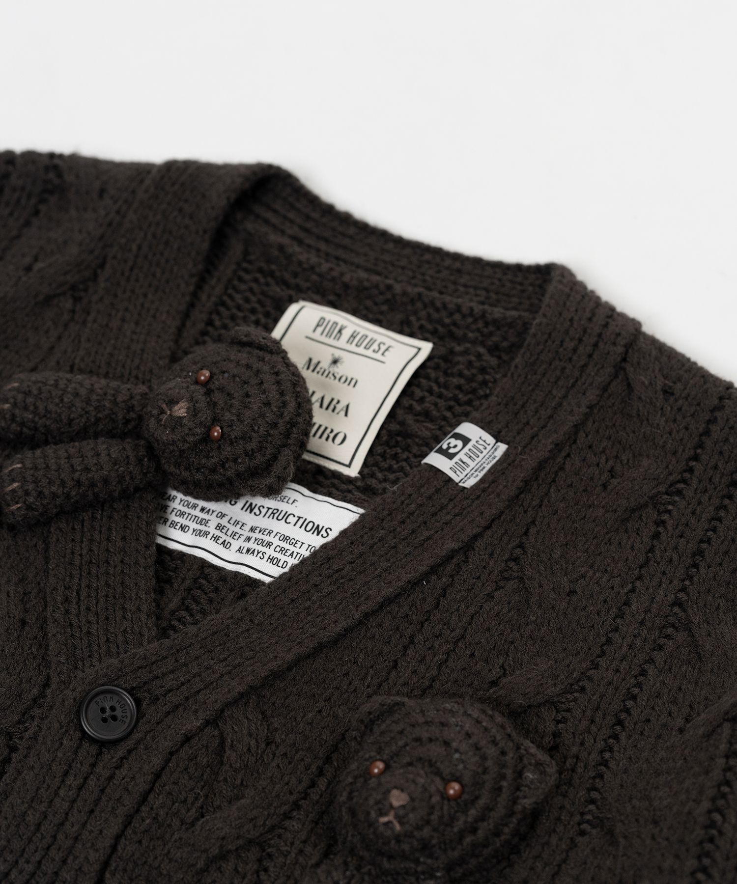"PINK HOUSE x MMY" Bear Motif Knit Cardigan