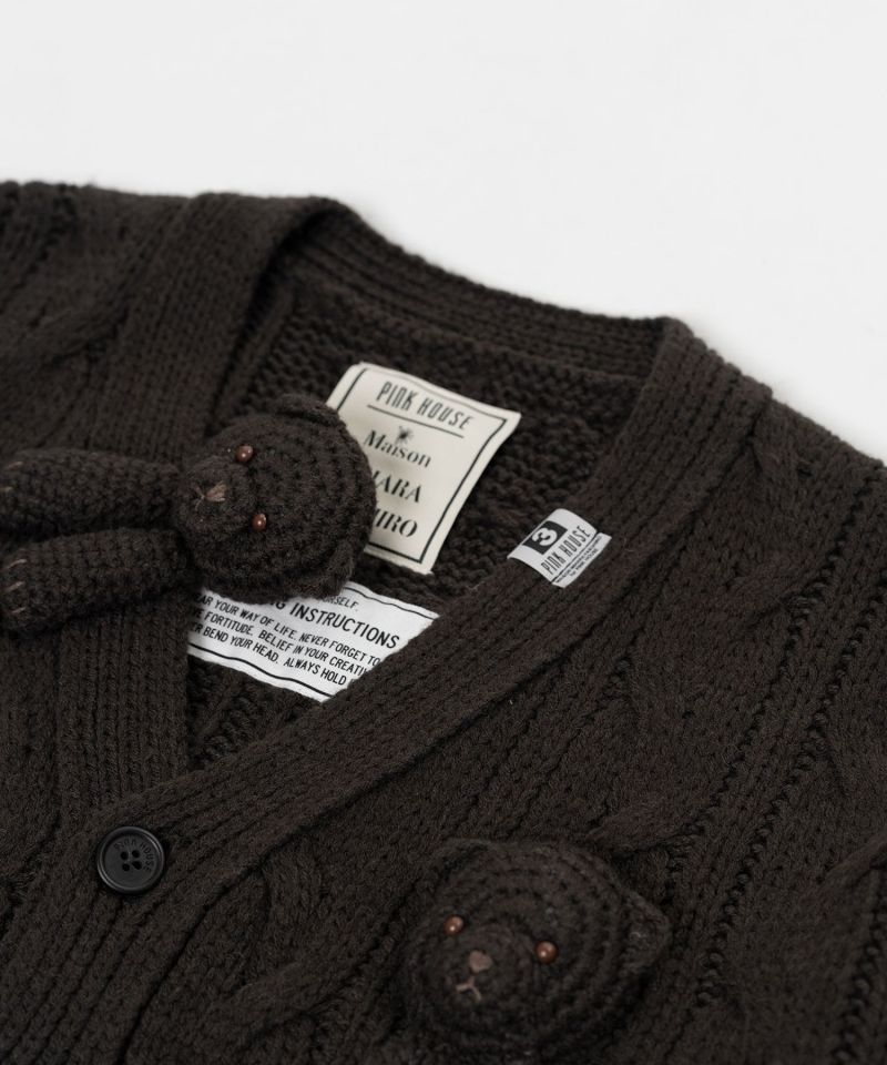 "PINK HOUSE x MMY" Bear Motif Knit Cardigan