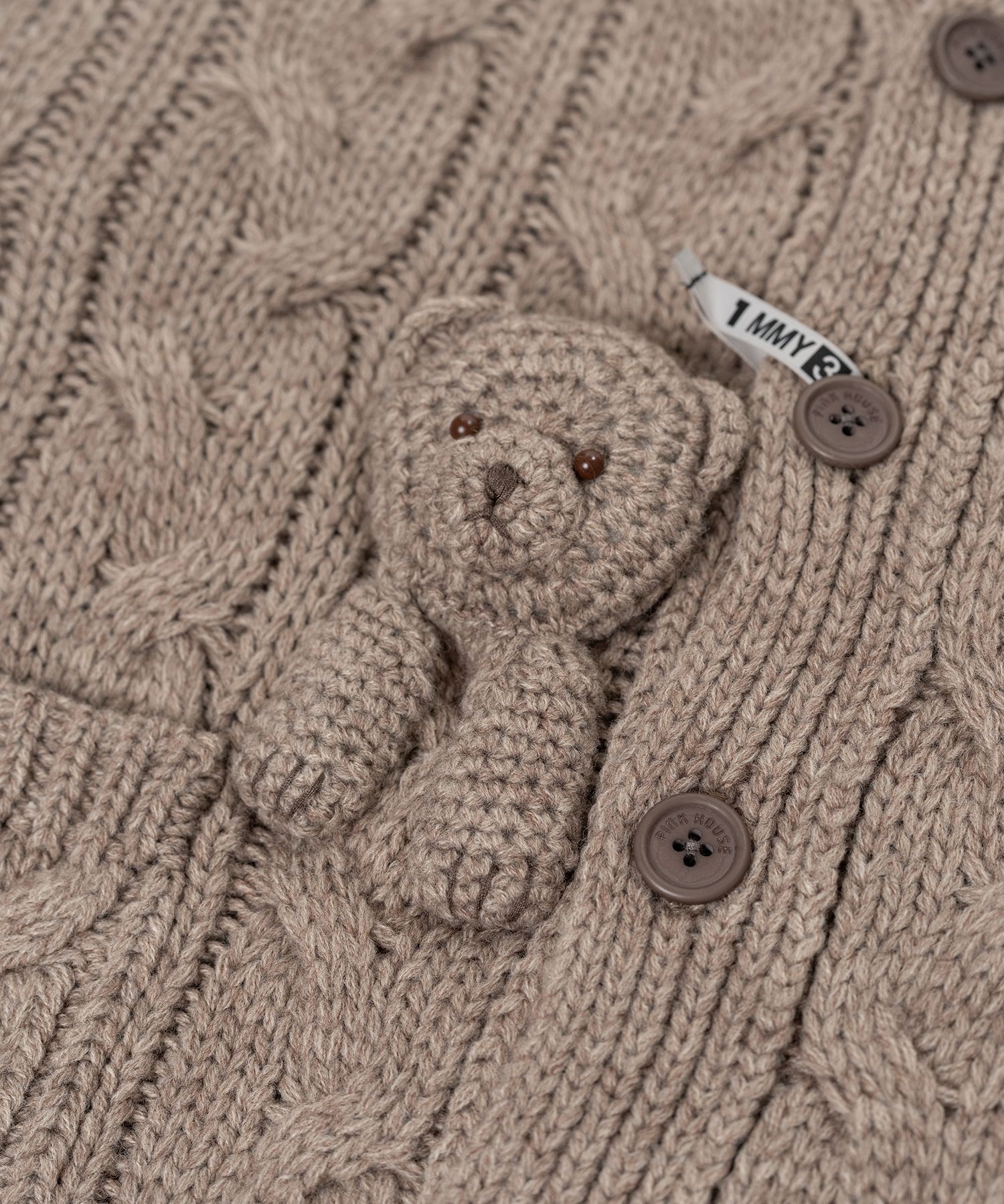 "PINK HOUSE x MMY" Bear Motif Knit Cardigan