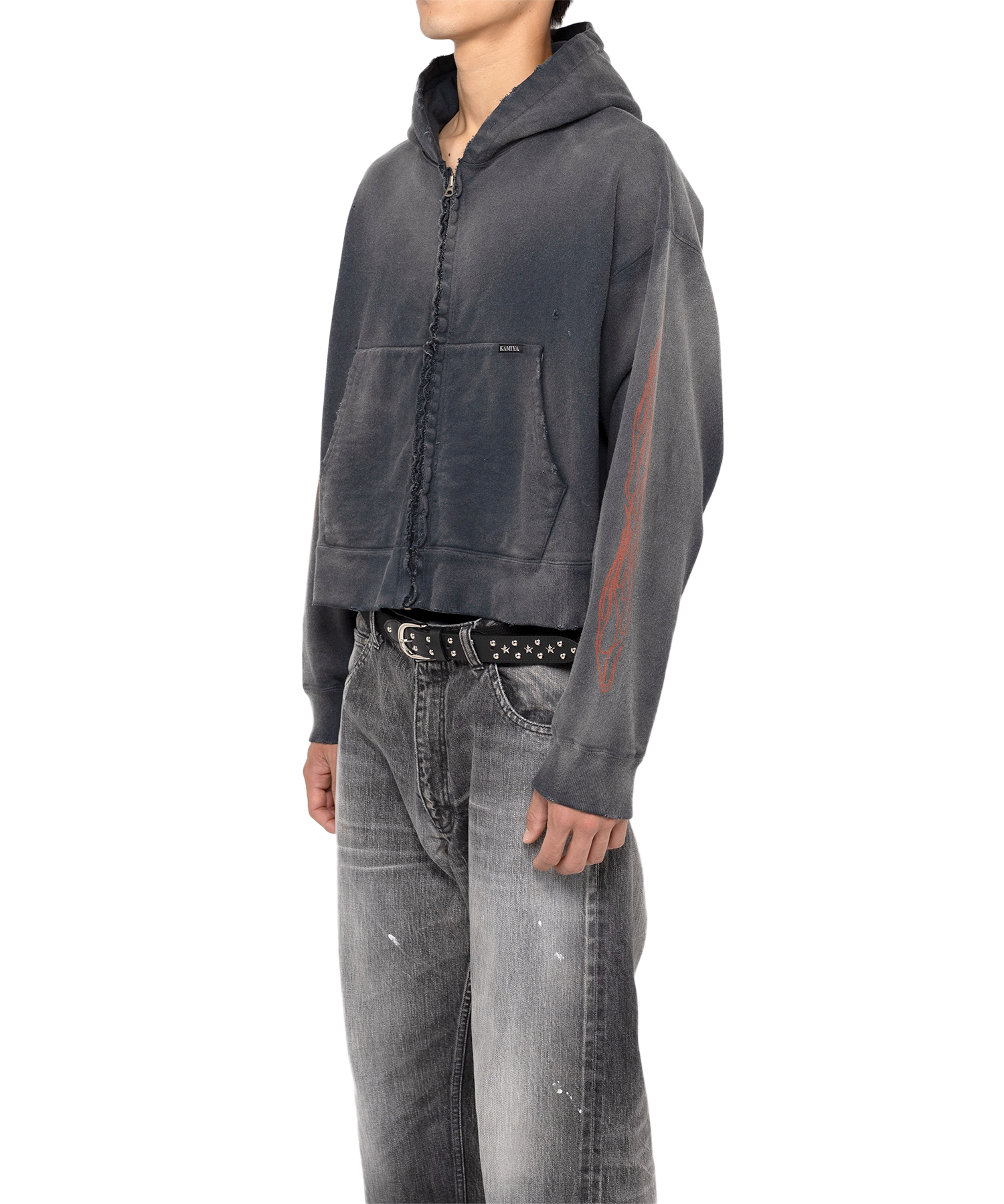 Zip-up Bleached Hoodie