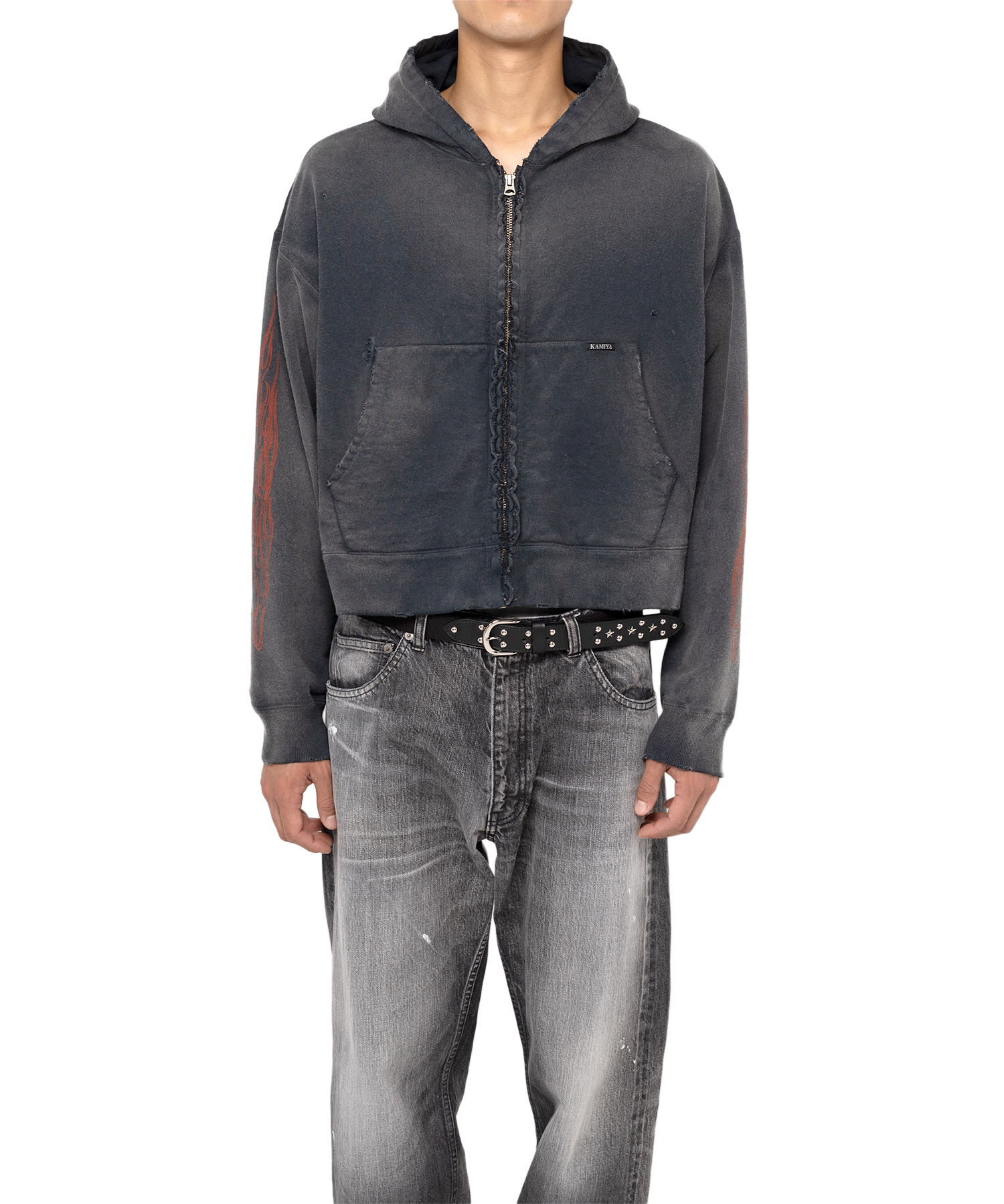 Zip-up Bleached Hoodie