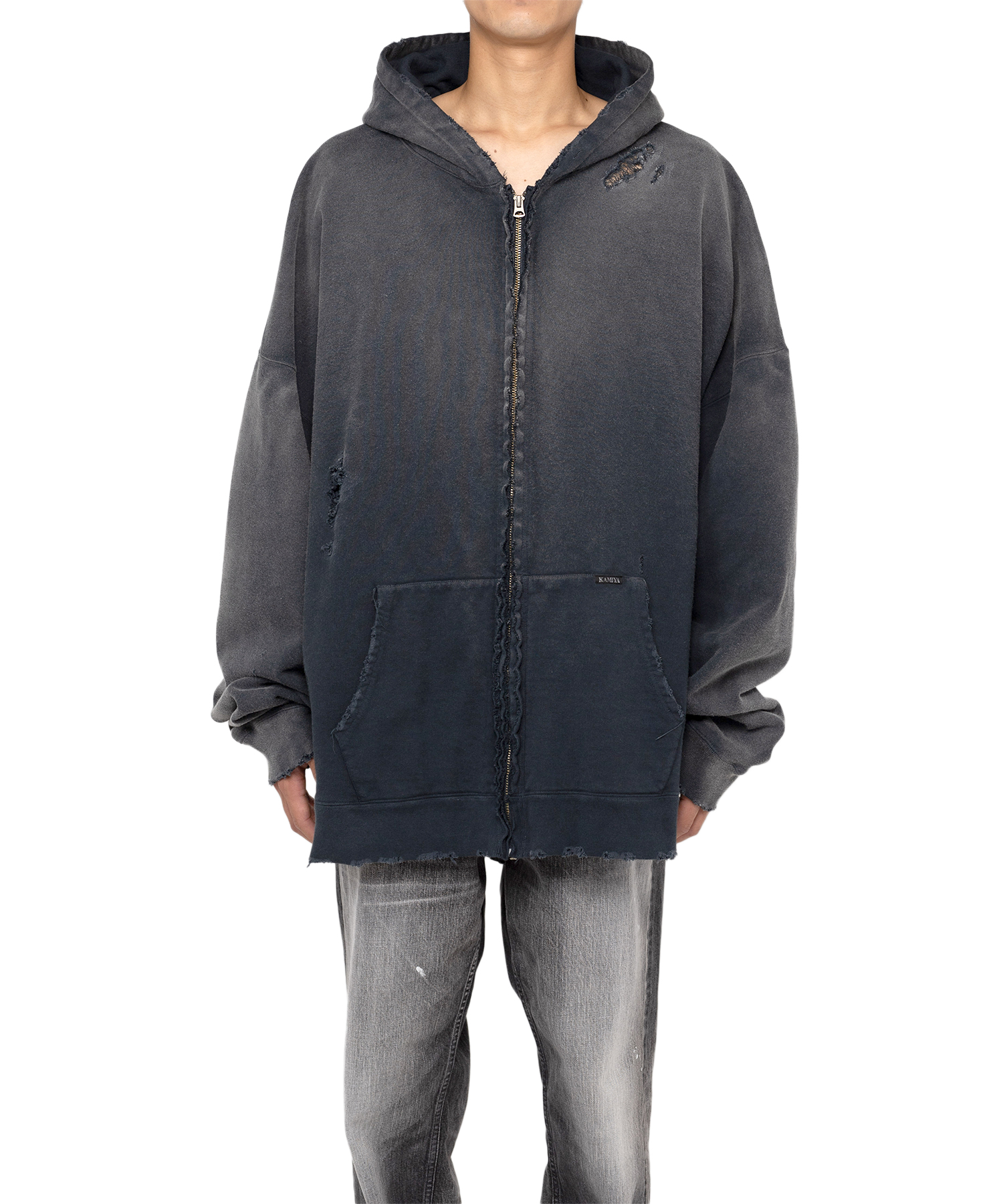 Zip-up Bleached Big Hoodie