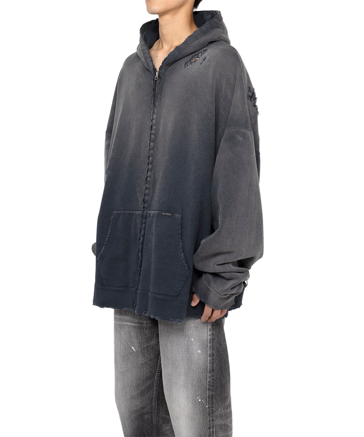 Zip-up Bleached Big Hoodie