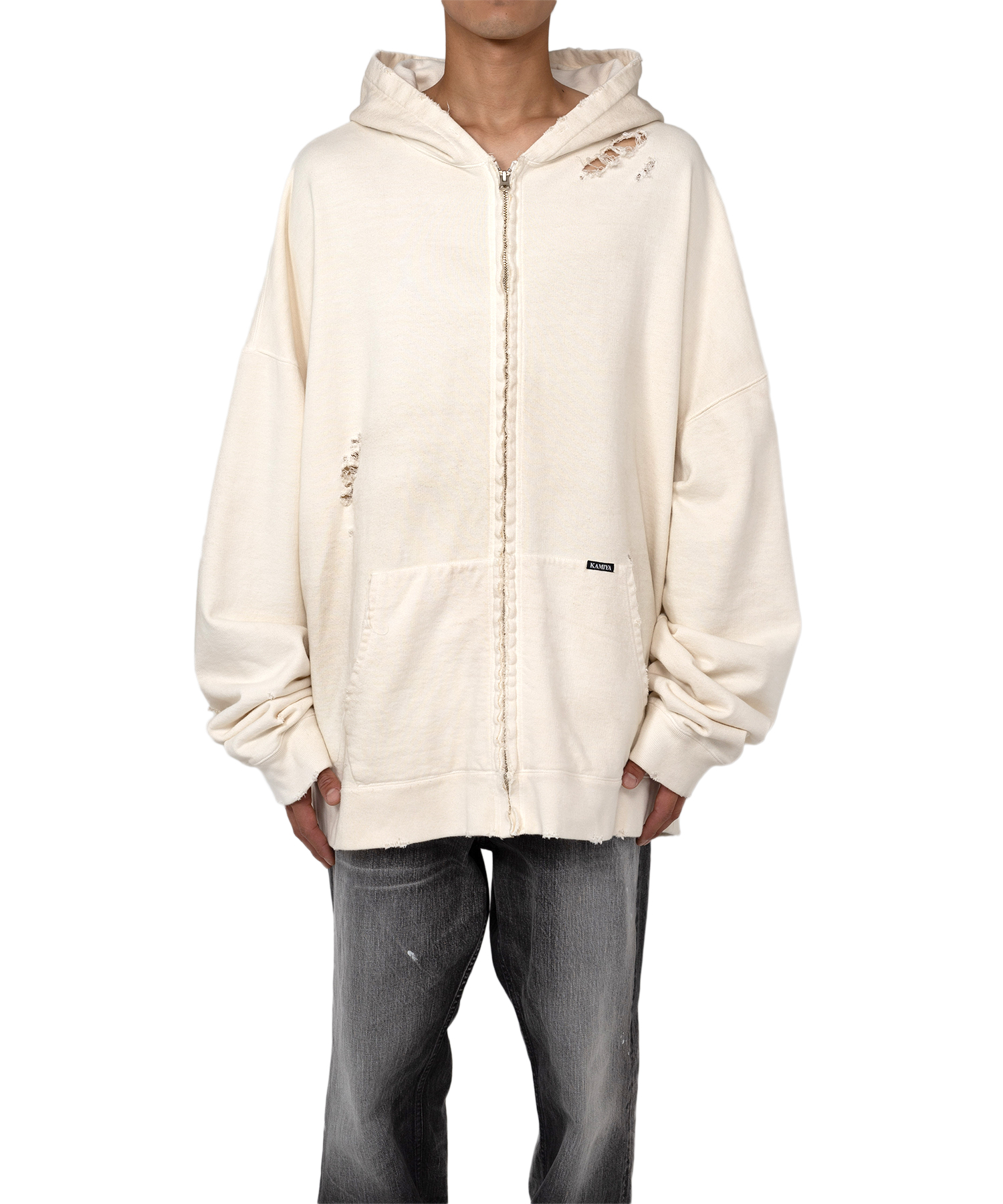 Zip-up Bleached Big Hoodie