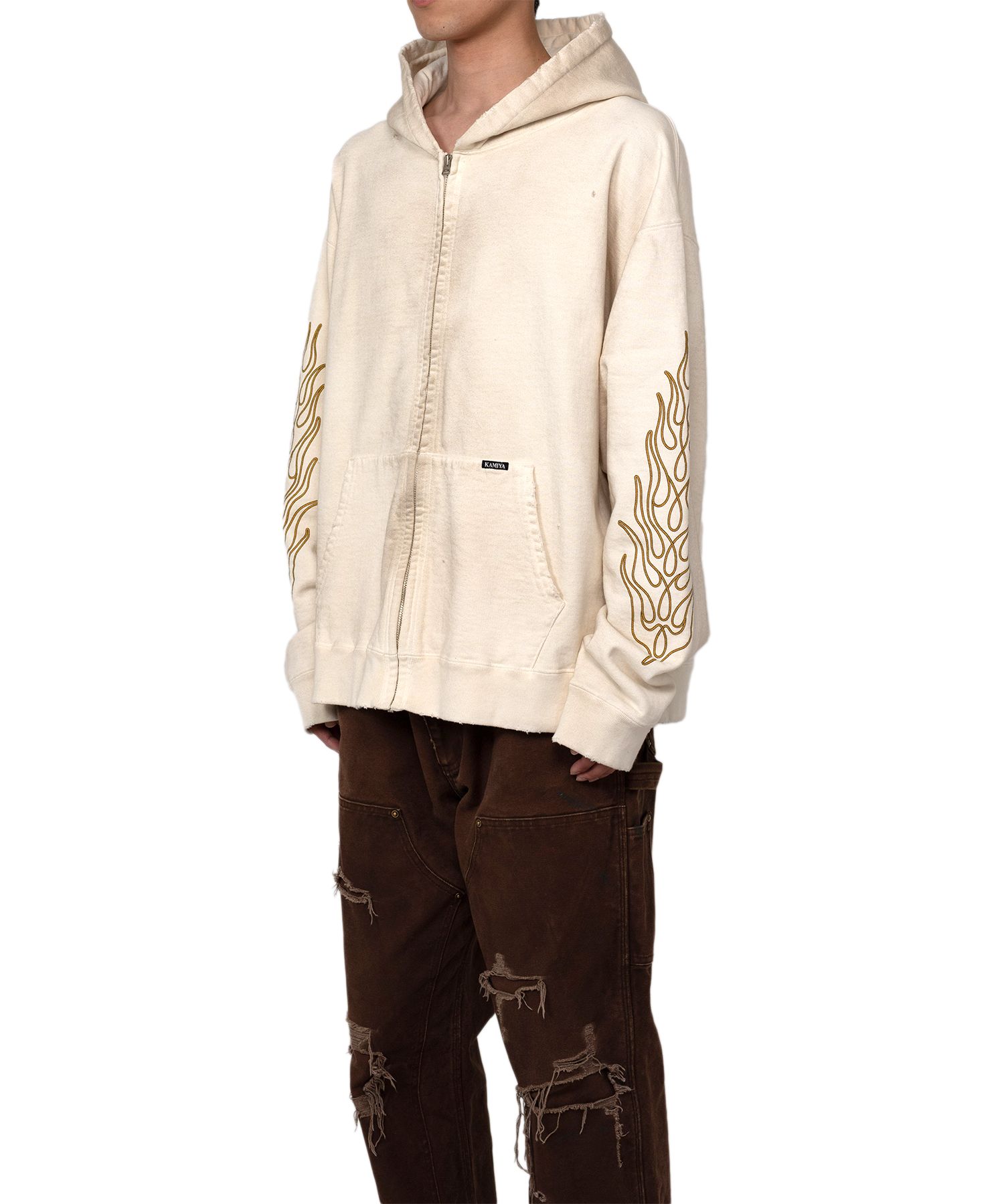 "ROPE" Bleached Zip-up Hooded Sweatshirt