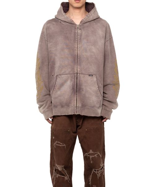 "ROPE" Bleached Zip-up Hooded Sweatshirt