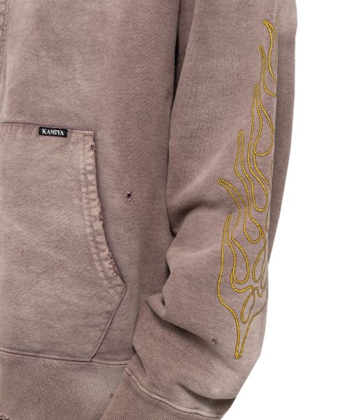 "ROPE" Bleached Zip-up Hooded Sweatshirt