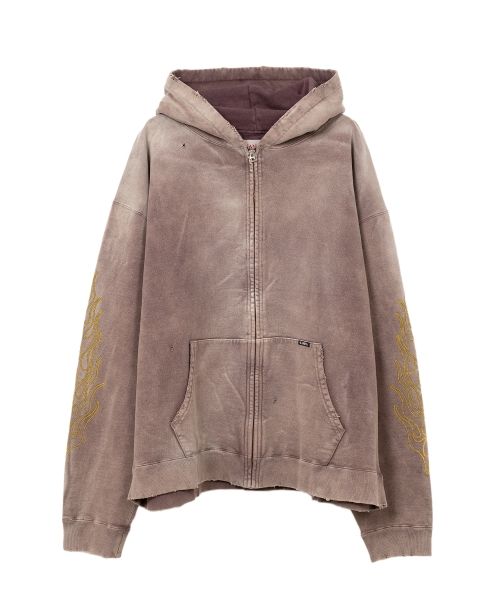 "ROPE" Bleached Zip-up Hooded Sweatshirt