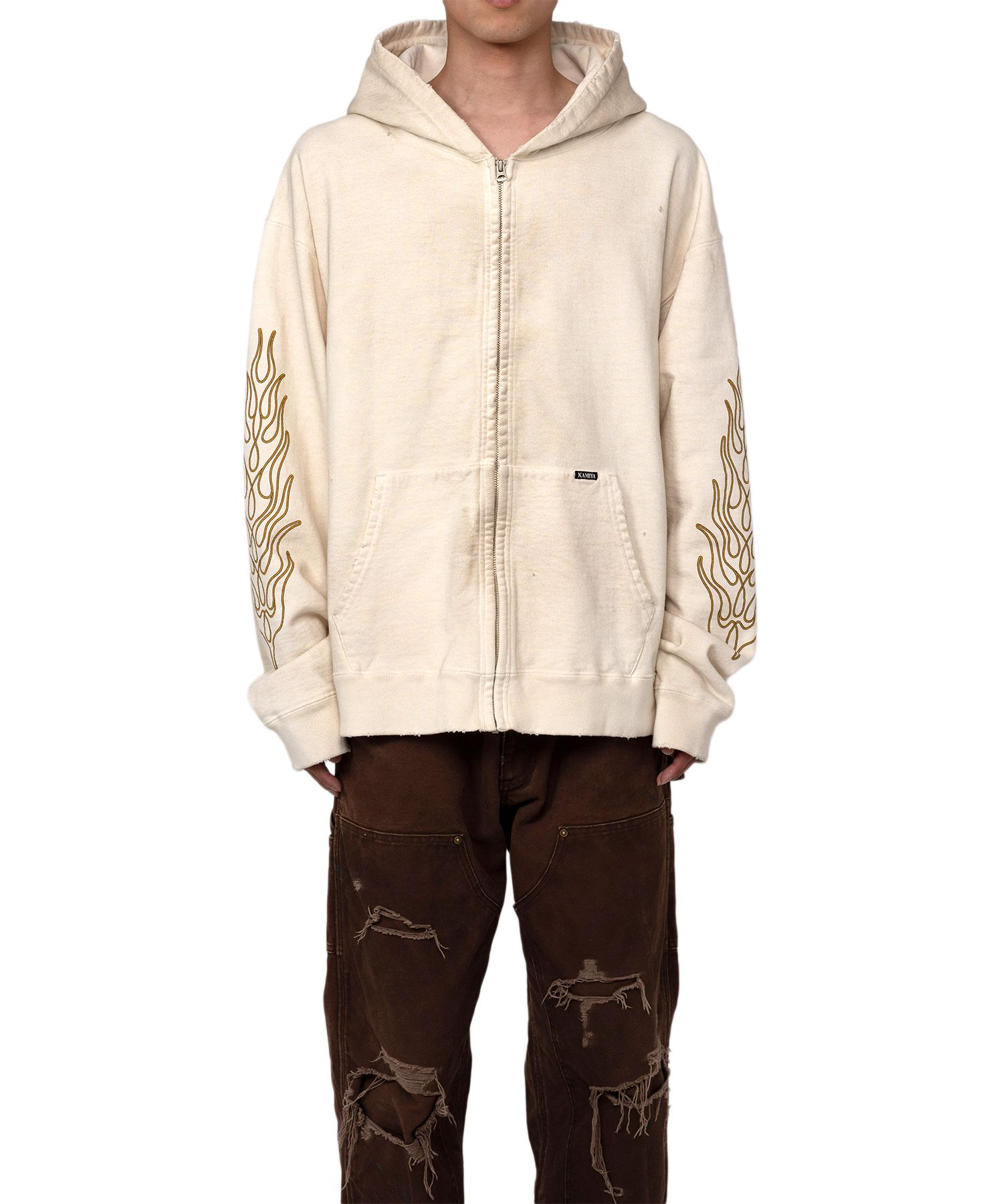 "ROPE" Bleached Zip-up Hooded Sweatshirt