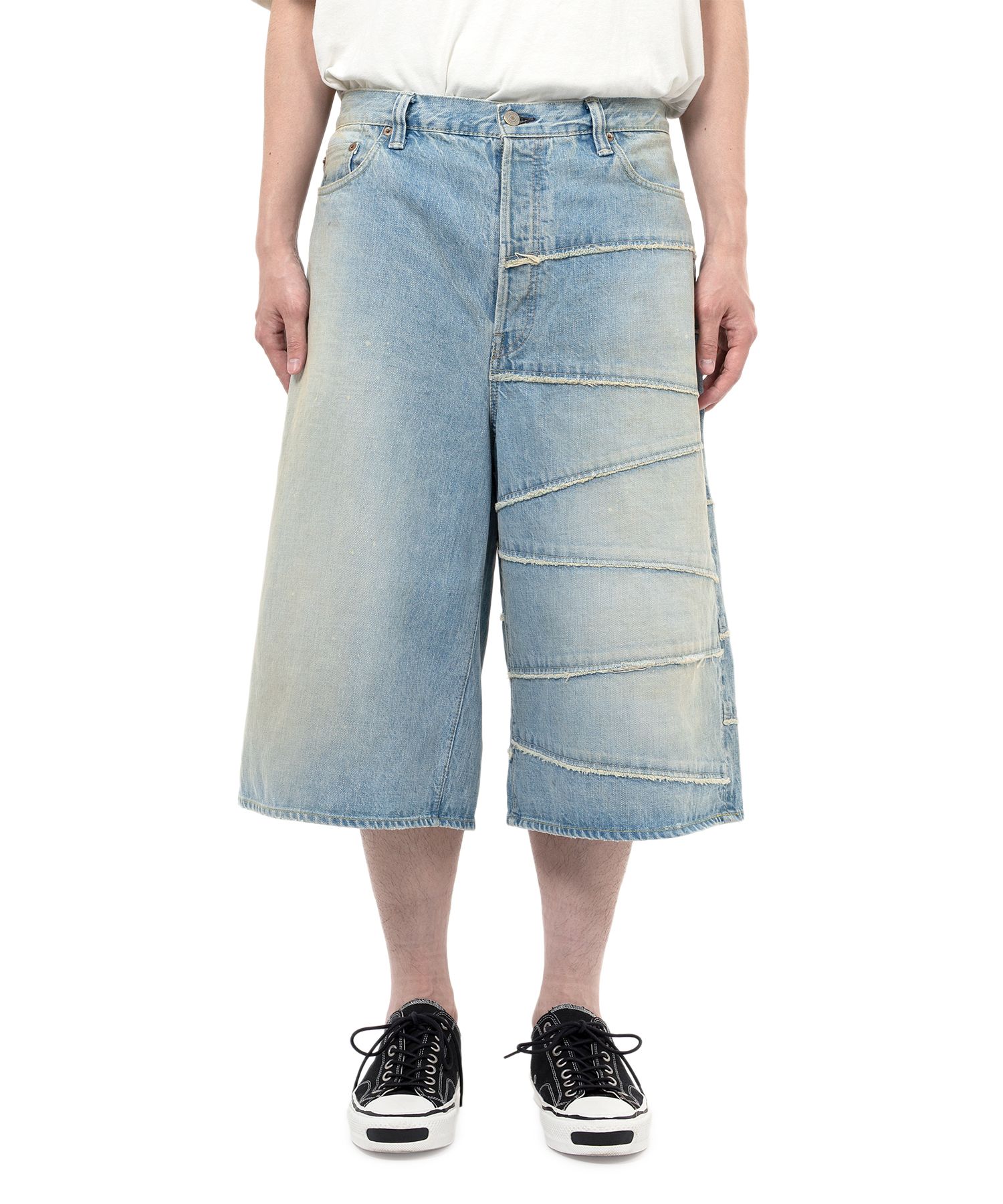 "FULLCOUNT X KAMIYA" Switching Denim Wide Bermuda Pants