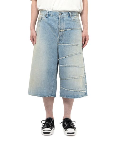 "FULLCOUNT X KAMIYA" Switching Denim Wide Bermuda Pants