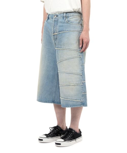 "FULLCOUNT X KAMIYA" Switching Denim Wide Bermuda Pants