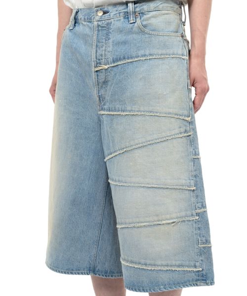 "FULLCOUNT X KAMIYA" Switching Denim Wide Bermuda Pants