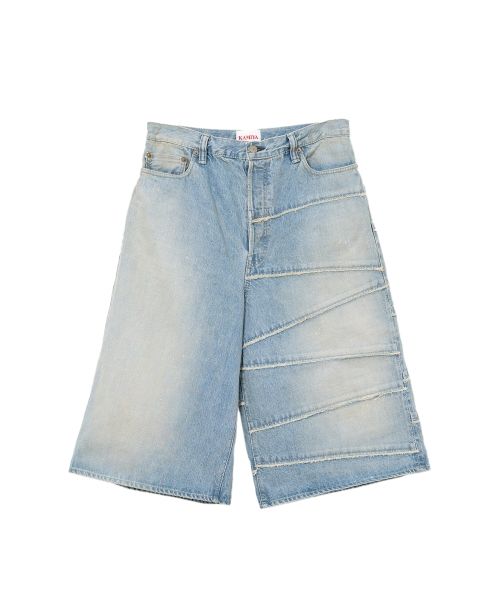 "FULLCOUNT X KAMIYA" Switching Denim Wide Bermuda Pants
