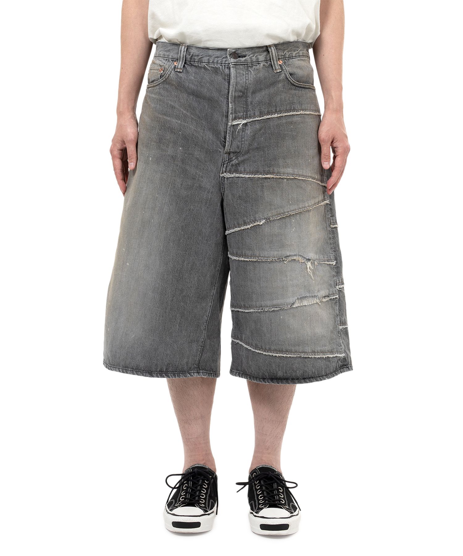 "FULLCOUNT X KAMIYA" Switching Denim Wide Bermuda Pants