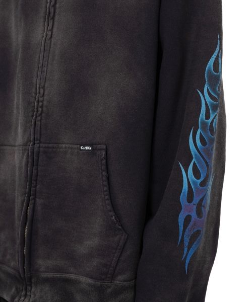 “KMY-FIRE” Distressed Zip-up Hoodie