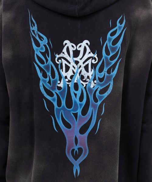 “KMY-FIRE” Distressed Zip-up Hoodie