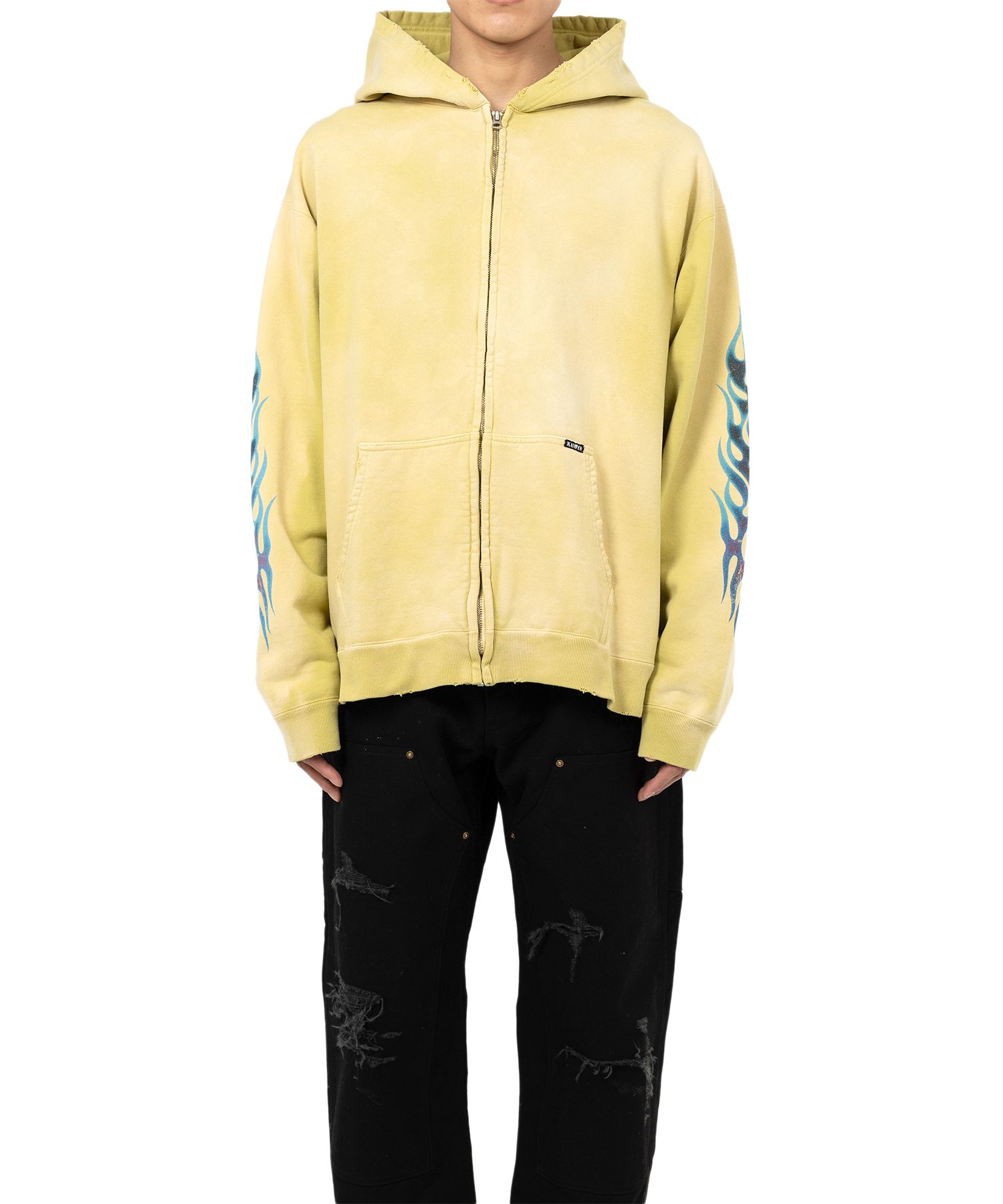 “KMY-FIRE” Distressed Zip-up Hoodie