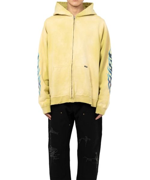 “KMY-FIRE” Distressed Zip-up Hoodie