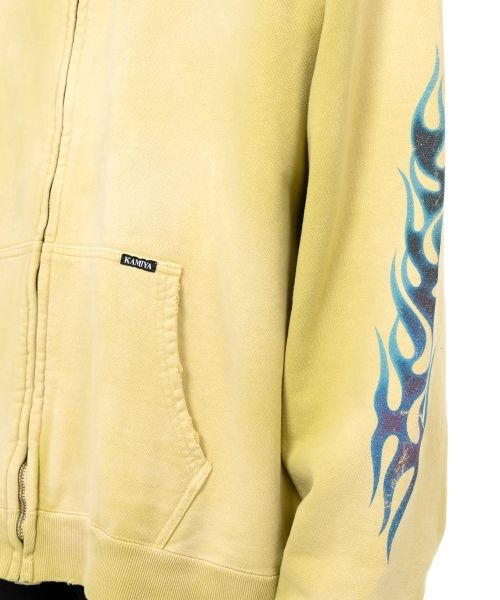 “KMY-FIRE” Distressed Zip-up Hoodie