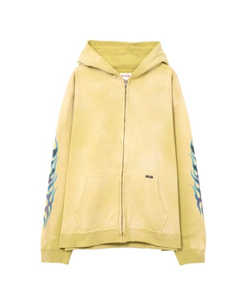 “KMY-FIRE” Distressed Zip-up Hoodie
