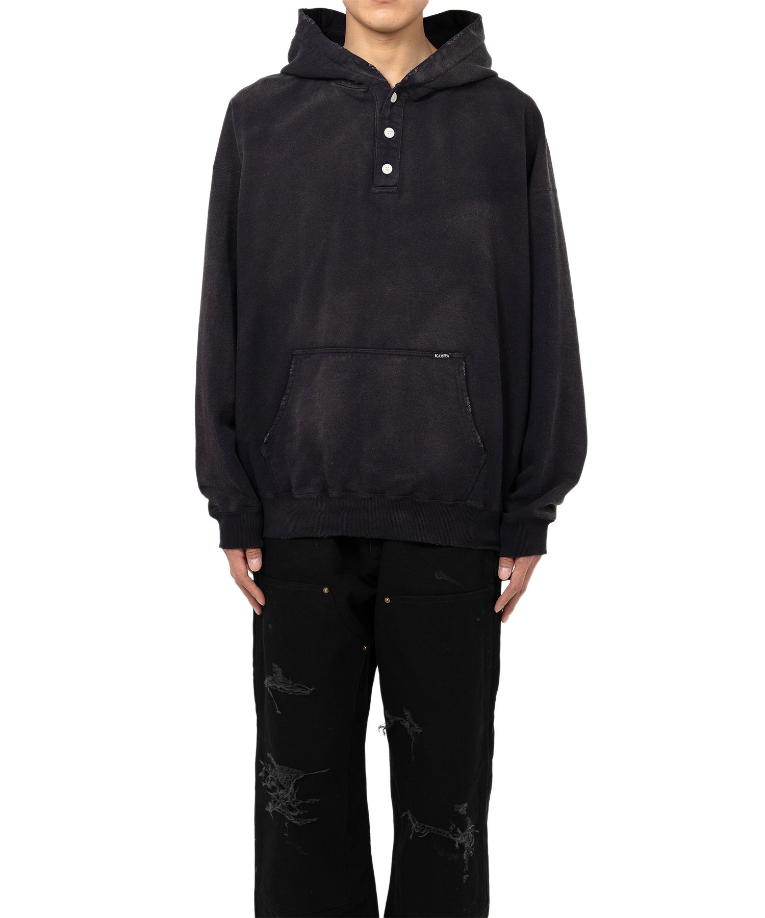 Distressed Henry Neck Hoodie