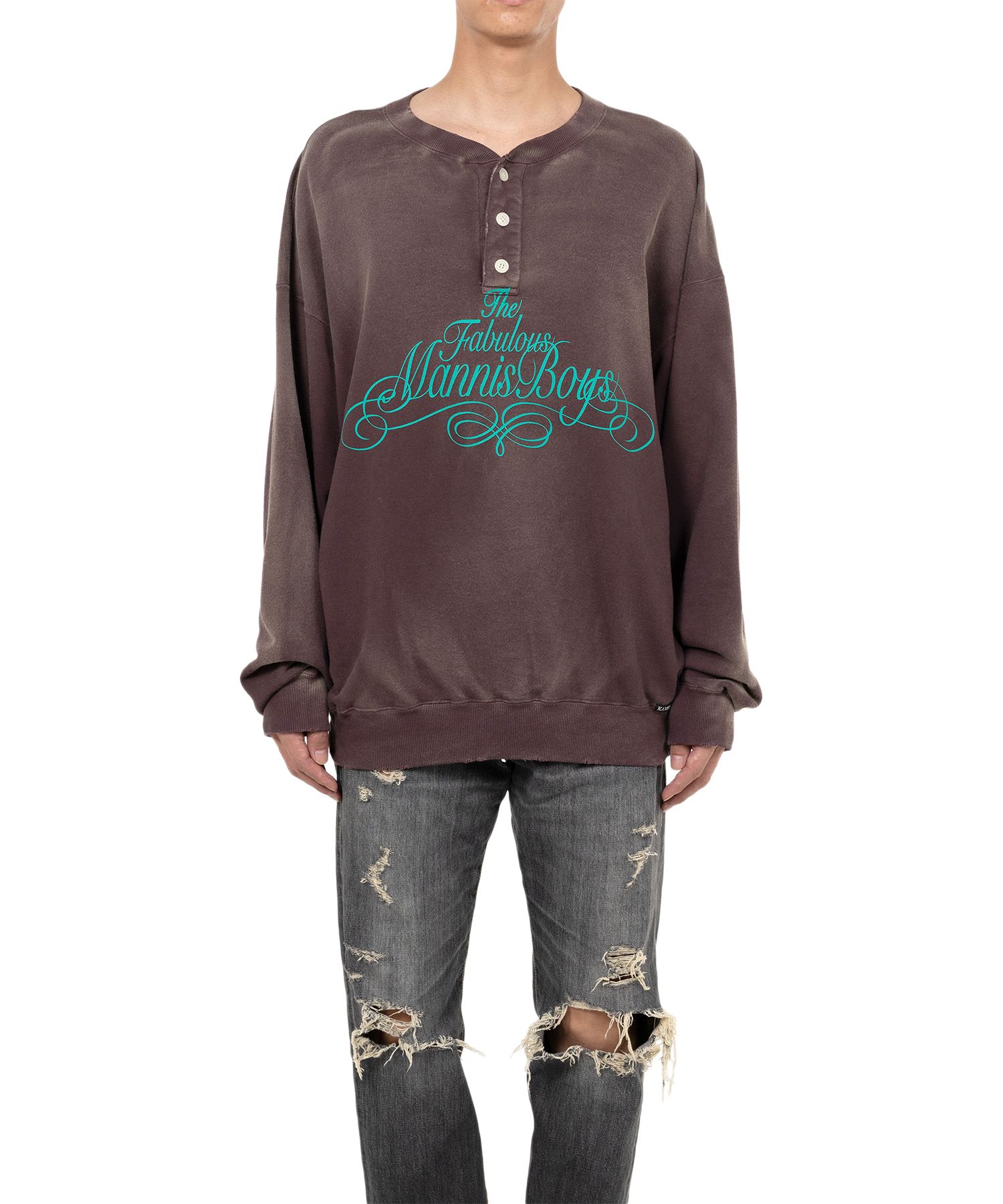 Distressed Henry Neck Sweatshirt