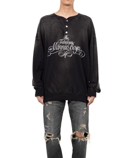 Distressed Henry Neck Sweatshirt