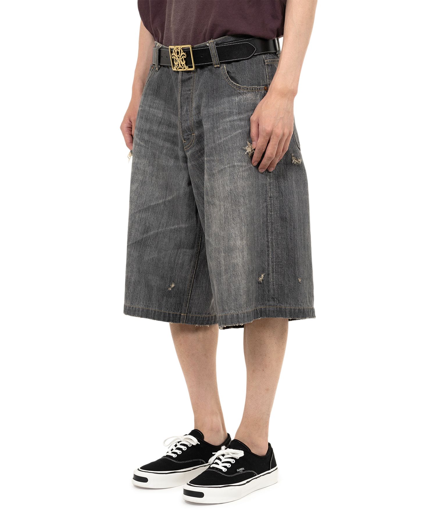 ★関税/送料込★MISCHIEF★DENIM BERMUDA PANTS Parachute Ripped Paneled Washed Jean Shorts | boohooMAN USA