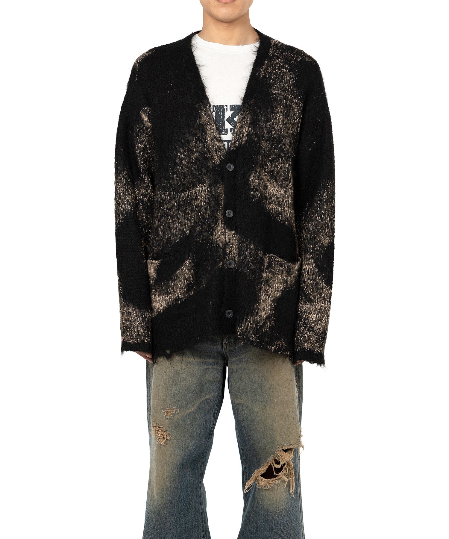 Distressed Mohair Knit Cardigan