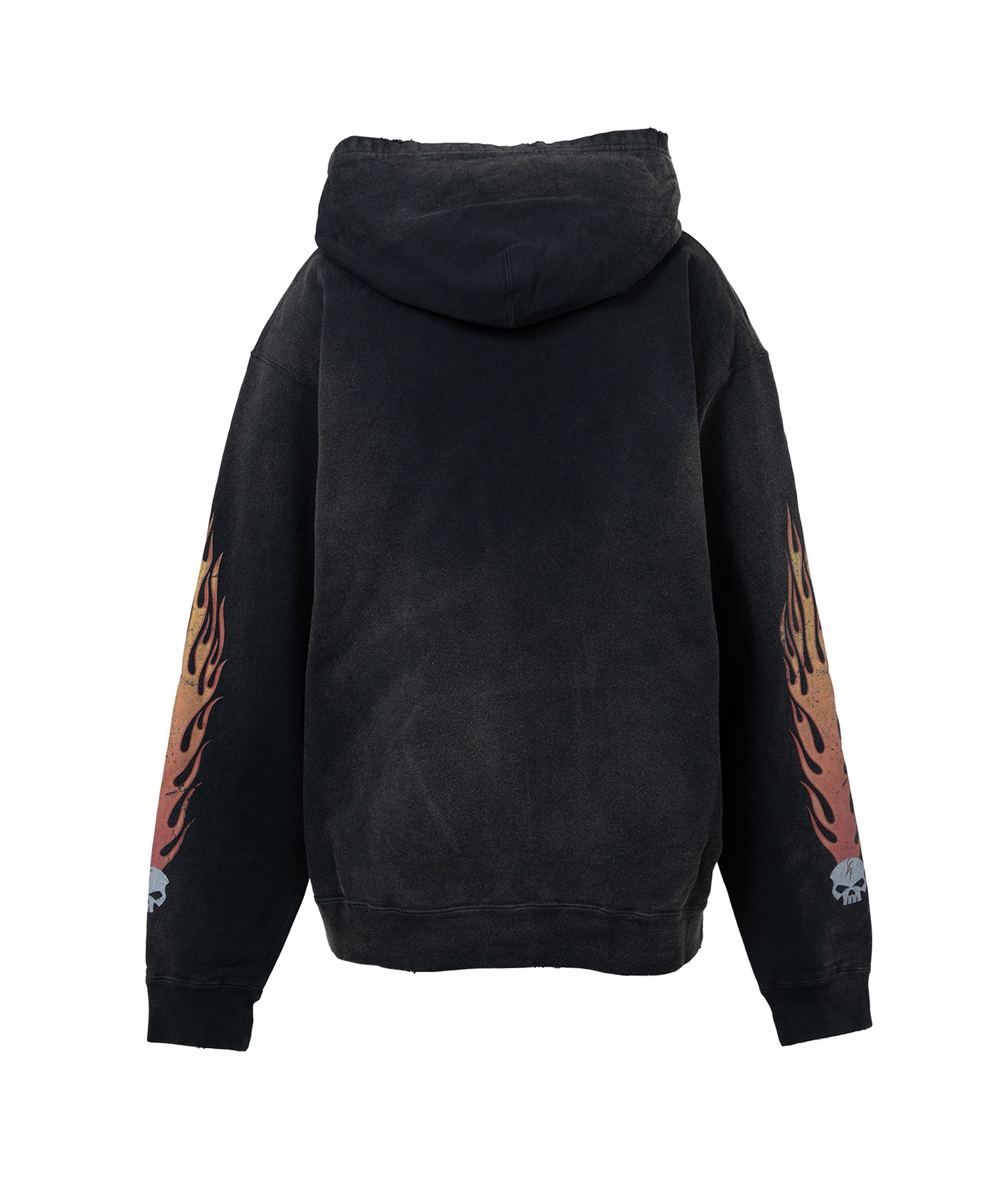 “Skull Flame”Distressed Zip-up Hoodie