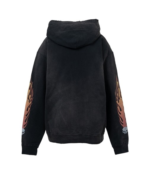 “Skull Flame”Distressed Zip-up Hoodie