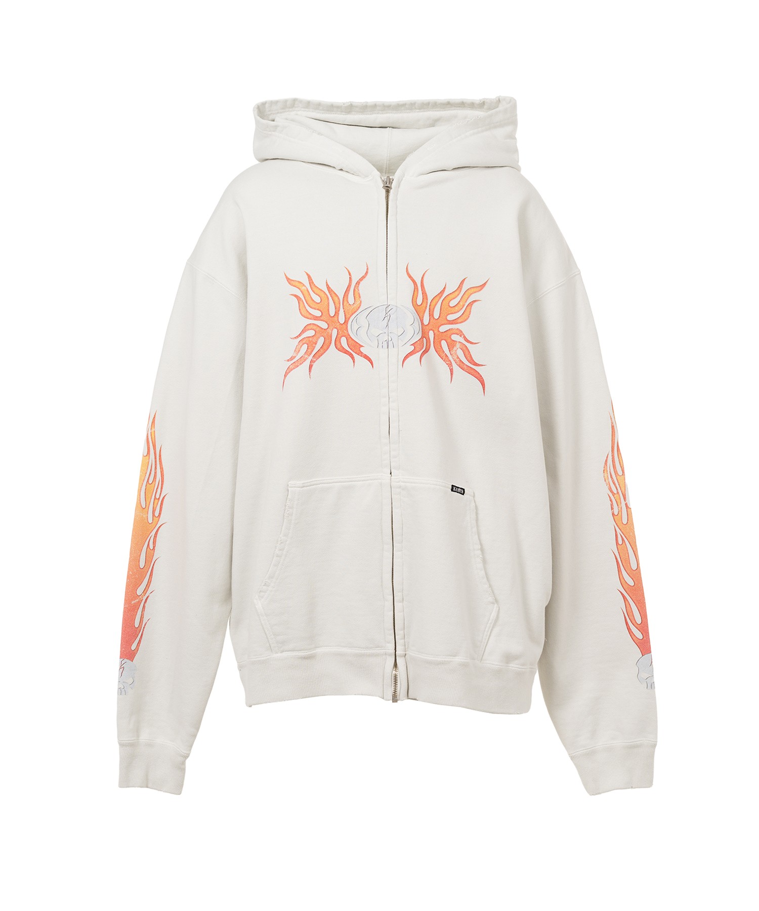 “Skull Flame”Distressed Zip-up Hoodie