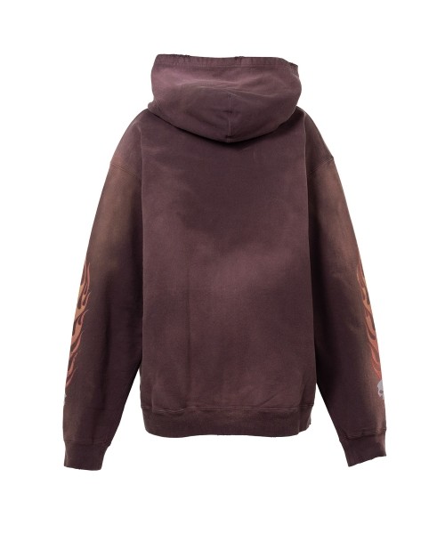 “Skull Flame”Distressed Zip-up Hoodie