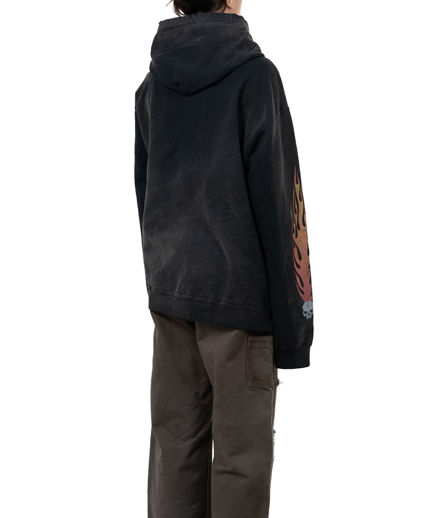 “Skull Flame”Distressed Zip-up Hoodie