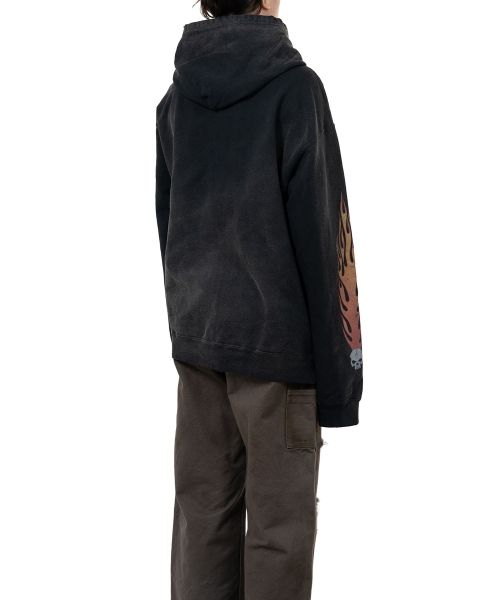 “Skull Flame”Distressed Zip-up Hoodie