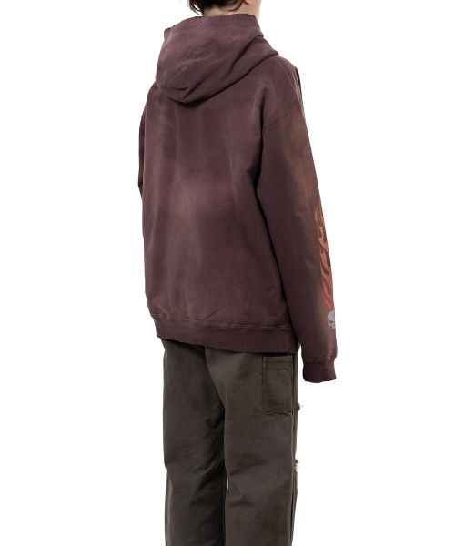 “Skull Flame”Distressed Zip-up Hoodie