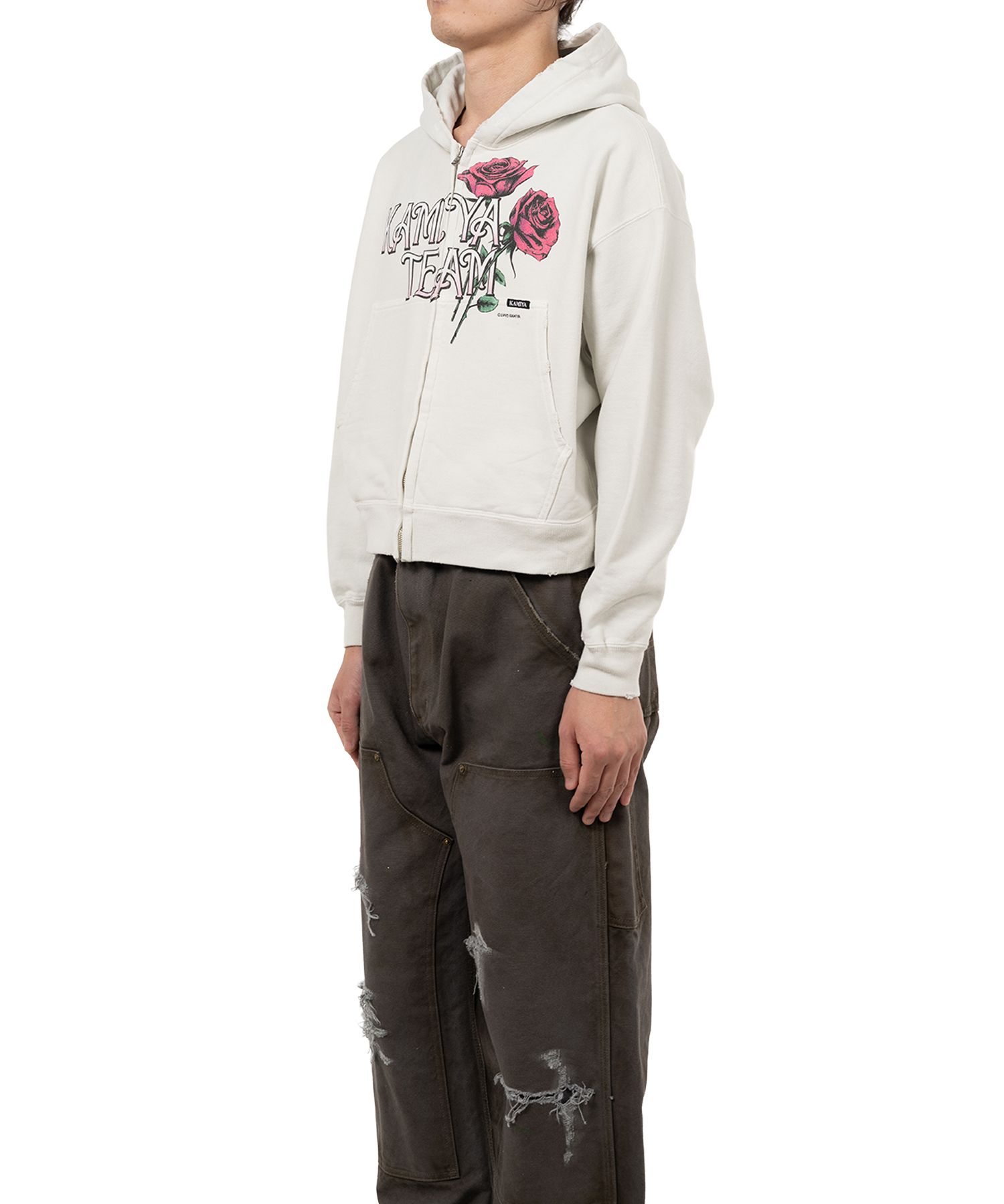 "Rose" Distressed Distressed Zip-up Short Hoodie