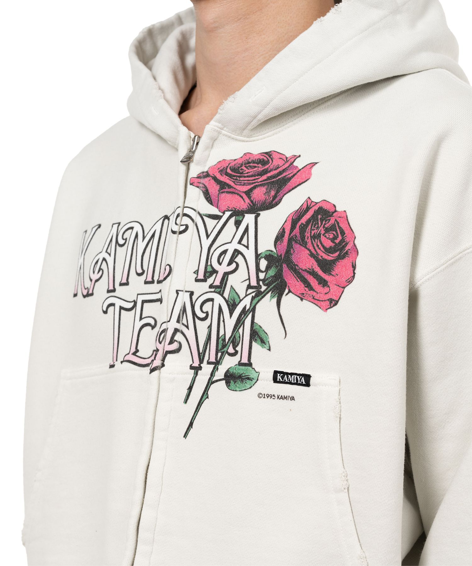 "Rose" Distressed Distressed Zip-up Short Hoodie