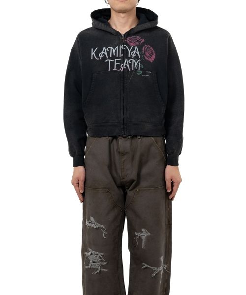 "Rose" Distressed Distressed Zip-up Short Hoodie