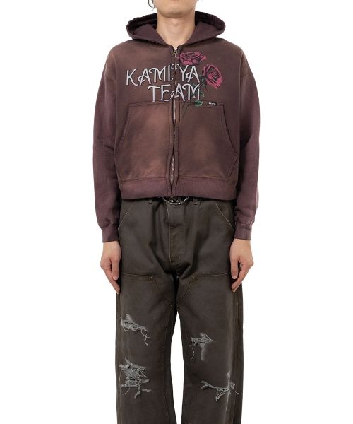 "Rose" Distressed Distressed Zip-up Short Hoodie