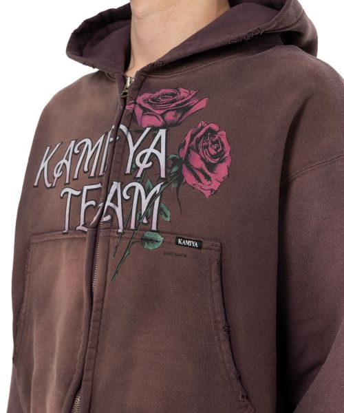 "Rose" Distressed Distressed Zip-up Short Hoodie