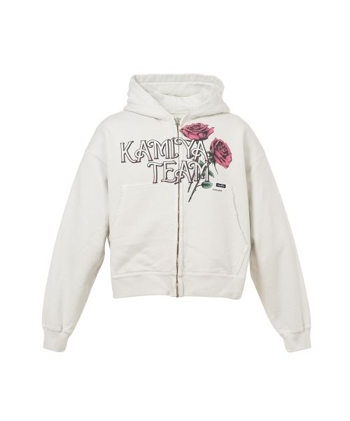 "Rose" Distressed Distressed Zip-up Short Hoodie