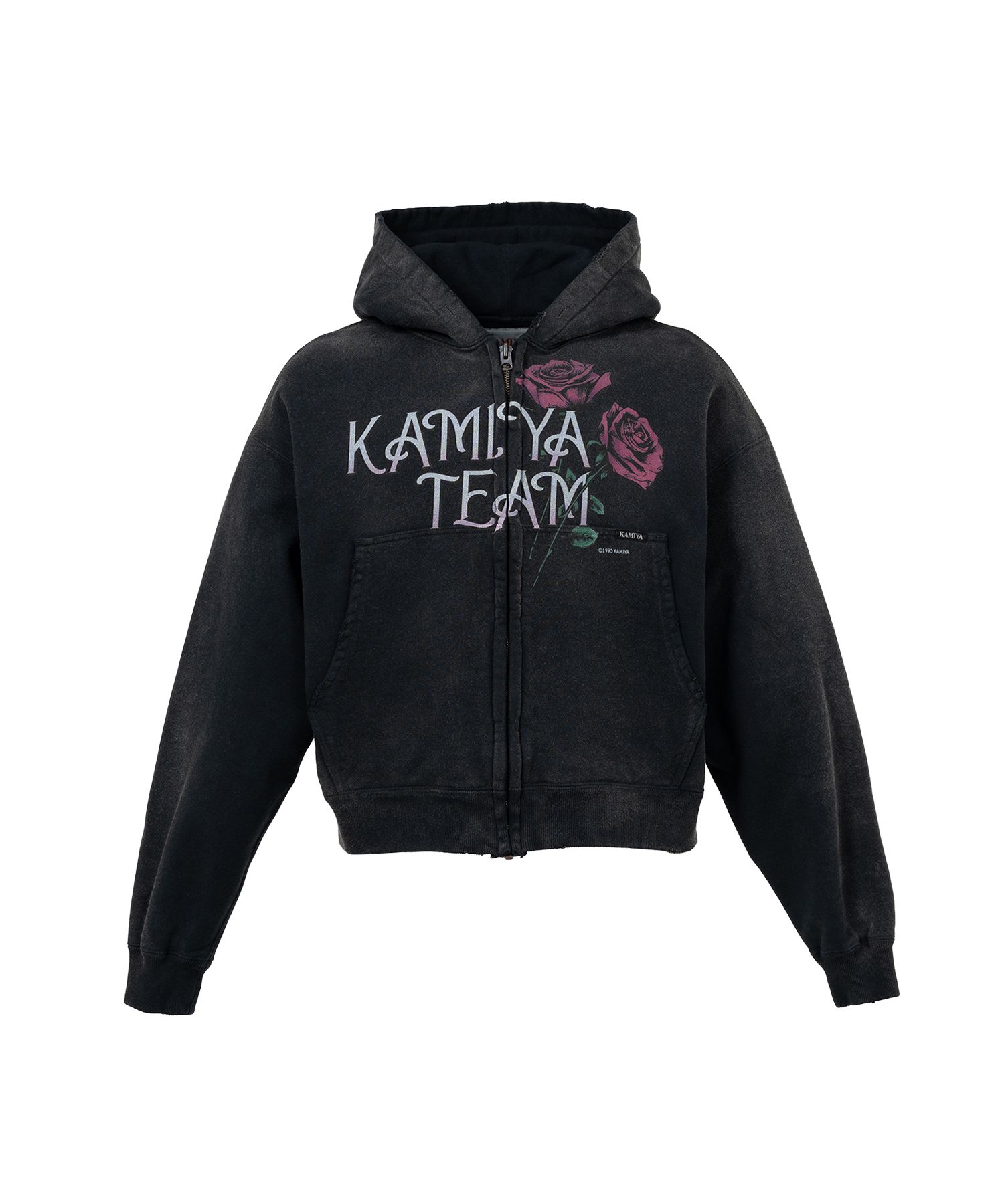 "Rose" Distressed Distressed Zip-up Short Hoodie