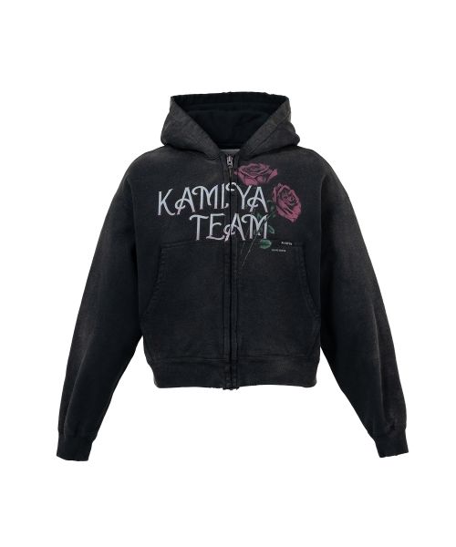 "Rose" Distressed Distressed Zip-up Short Hoodie