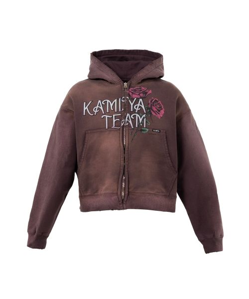 "Rose" Distressed Distressed Zip-up Short Hoodie