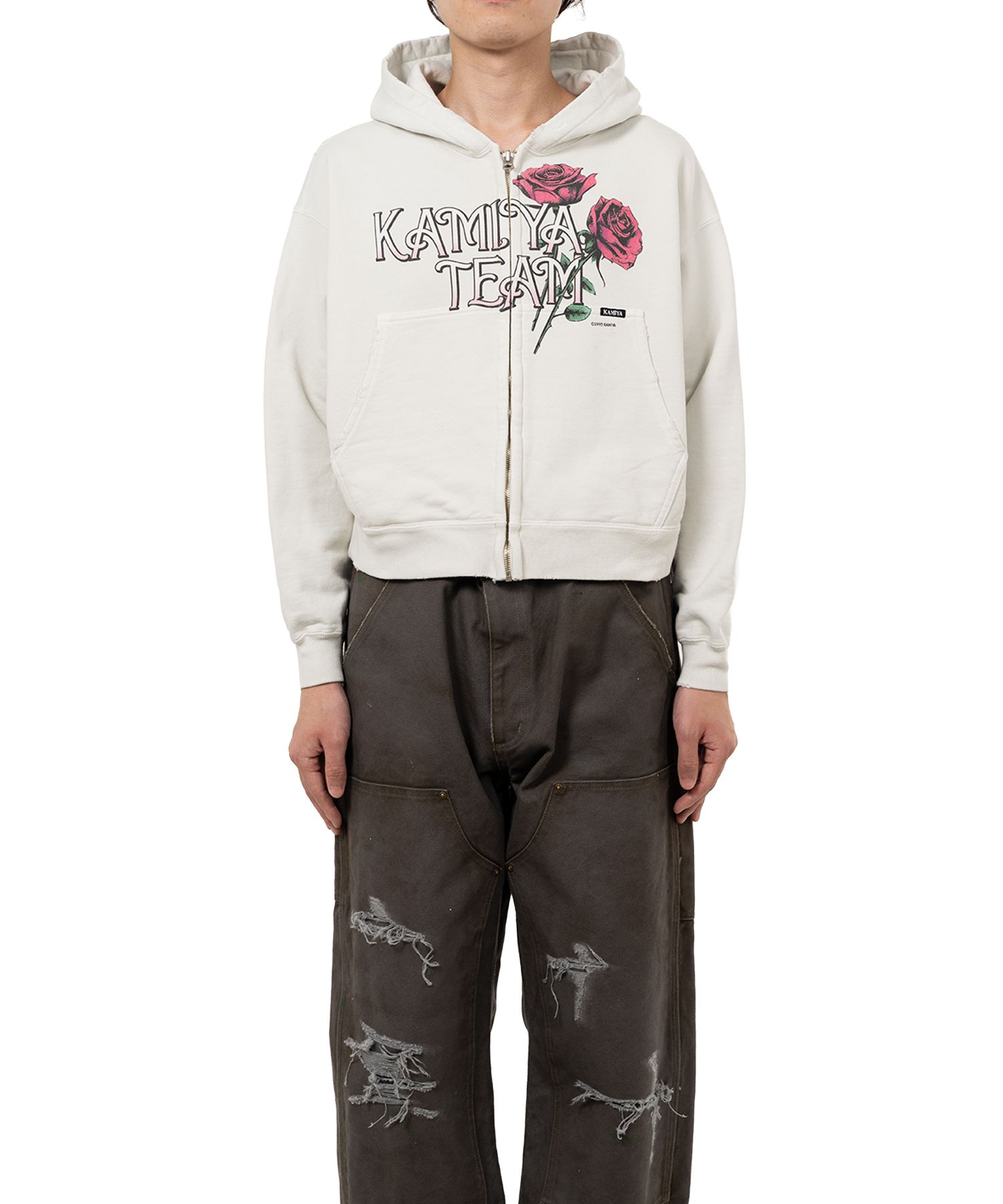 "Rose" Distressed Distressed Zip-up Short Hoodie