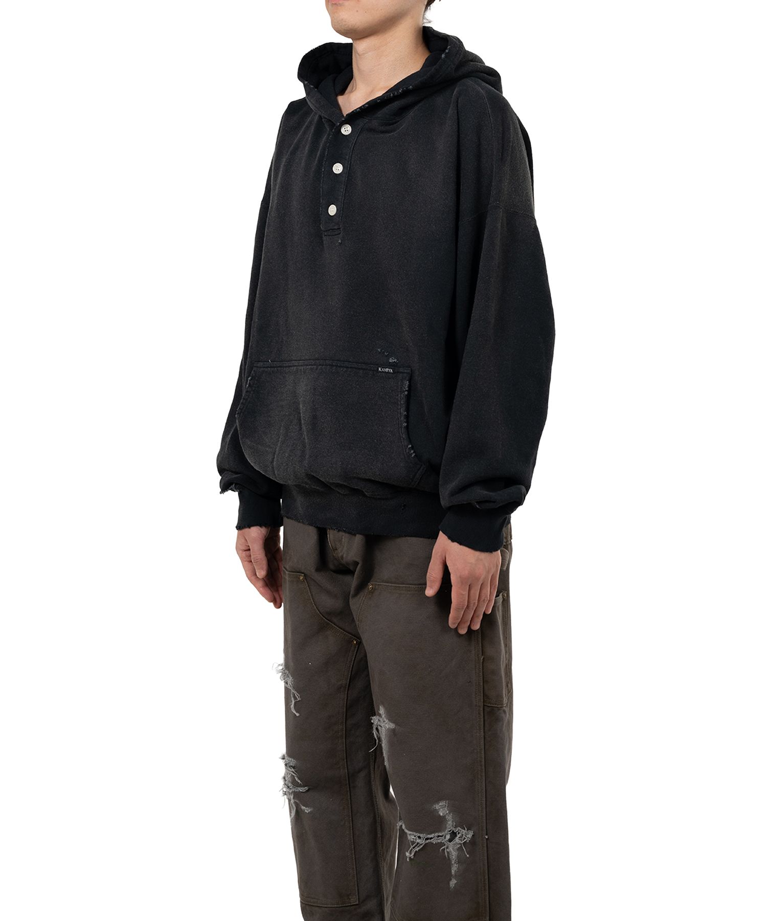 Distressed Henry Neck Hoodie